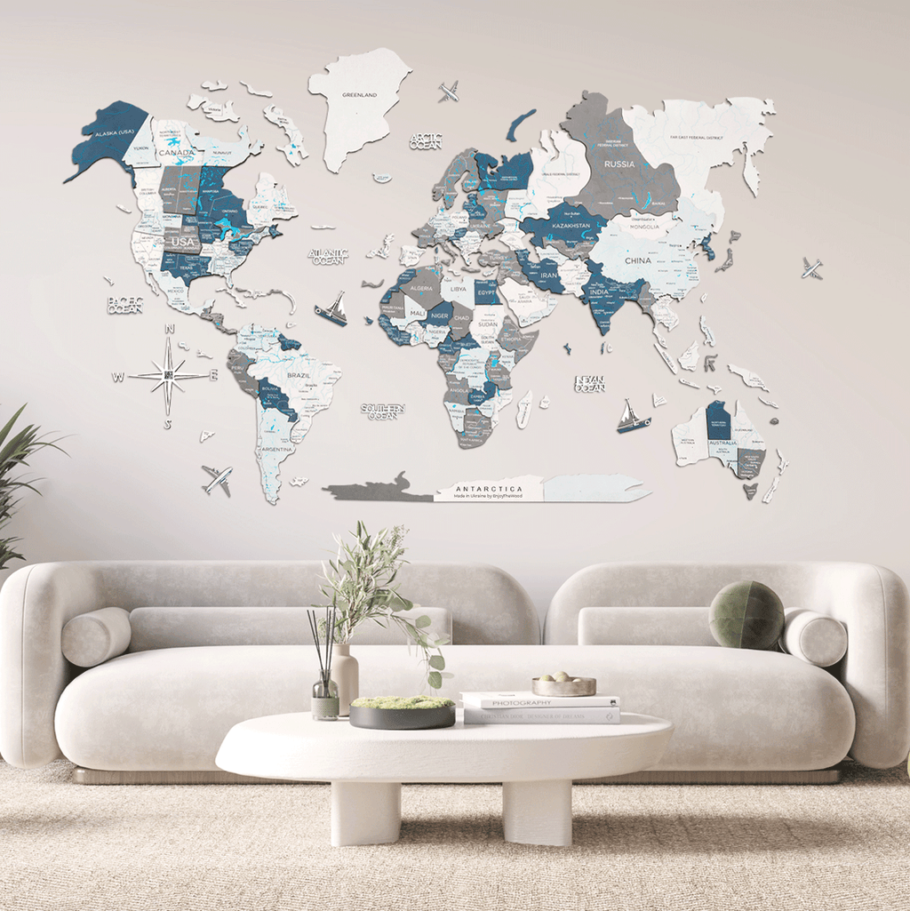 3D Luminous/Magnetic Colored Wooden World Map Cruise Enjoy The Wood