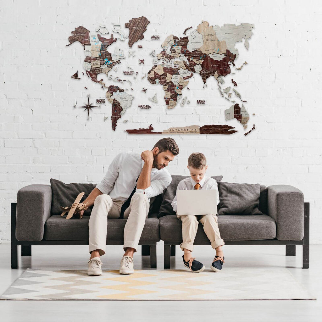 3D Luminous/Magnetic Colored Wooden World Map Cappuccino Enjoy The Wood
