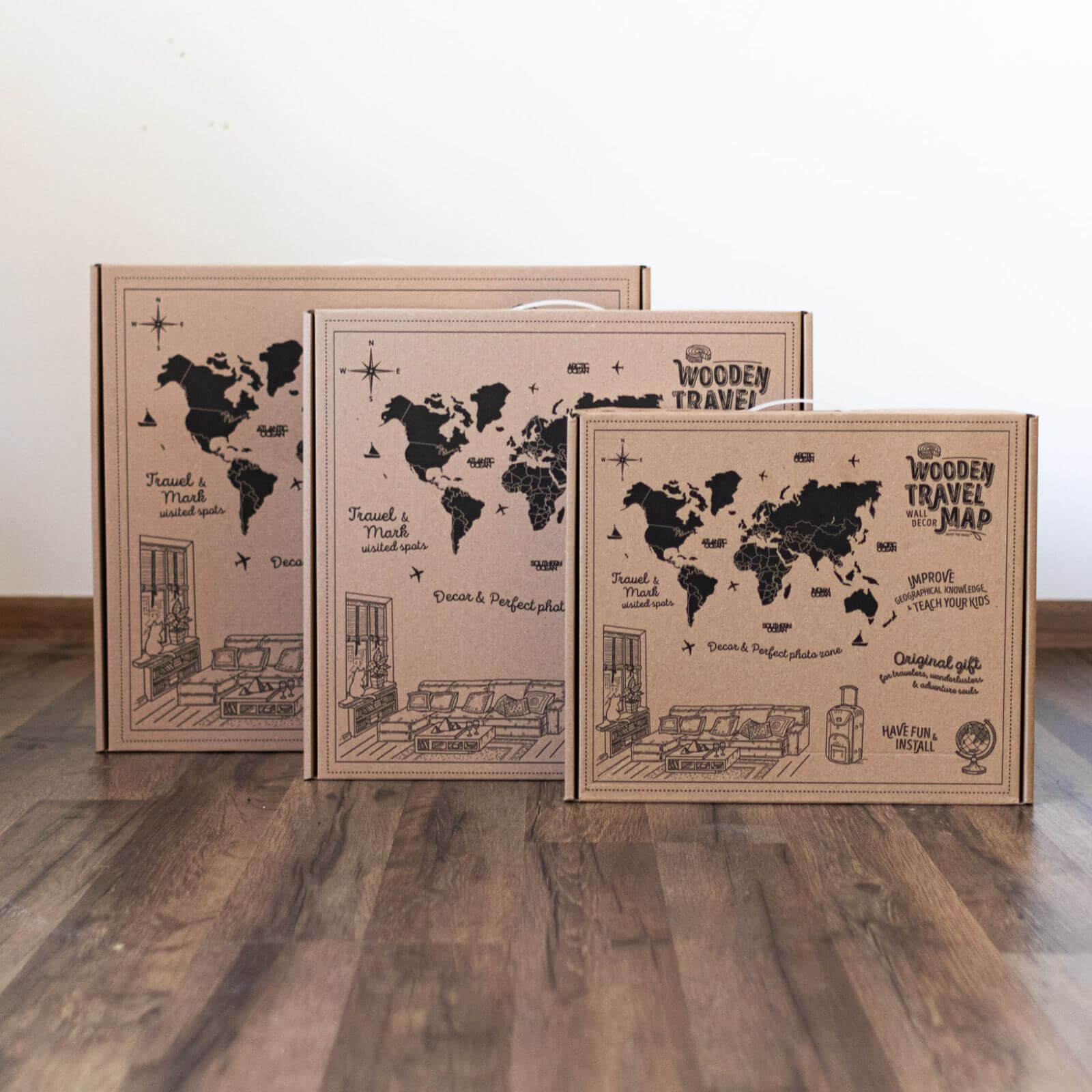 3D Luminous/Magnetic Colored Wooden World Map Cappuccino Enjoy The Wood
