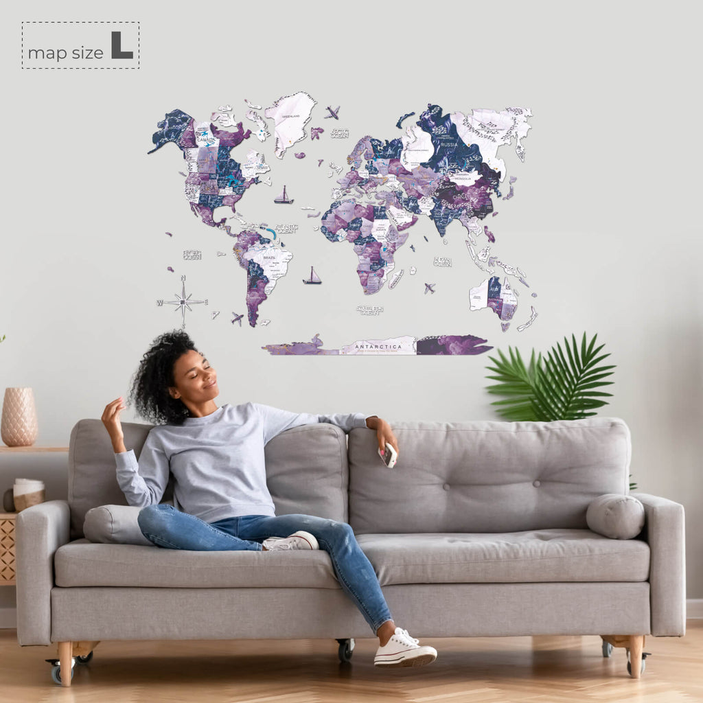 3D Wooden World Map Milky Way Enjoy The Wood