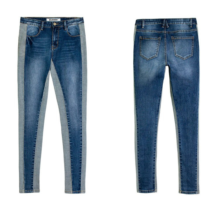 Summer Women's Slim Fit Color Block Denim Pants