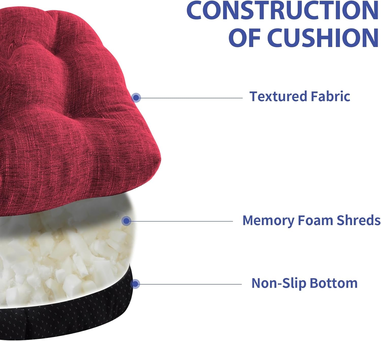 Chair Cushions for Dining Chairs Set of 4, Indoor Kitchen Chair Cushions with Ties and Non Slip Backing, Tufted Memory Foam Seat Cushions, Chair Pads 4 Pack, 15.5" X 15.5" X 4", Red Lootquake LLC