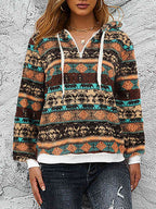 Printed Drawstring Long Sleeve Hoodie Pi-Mart