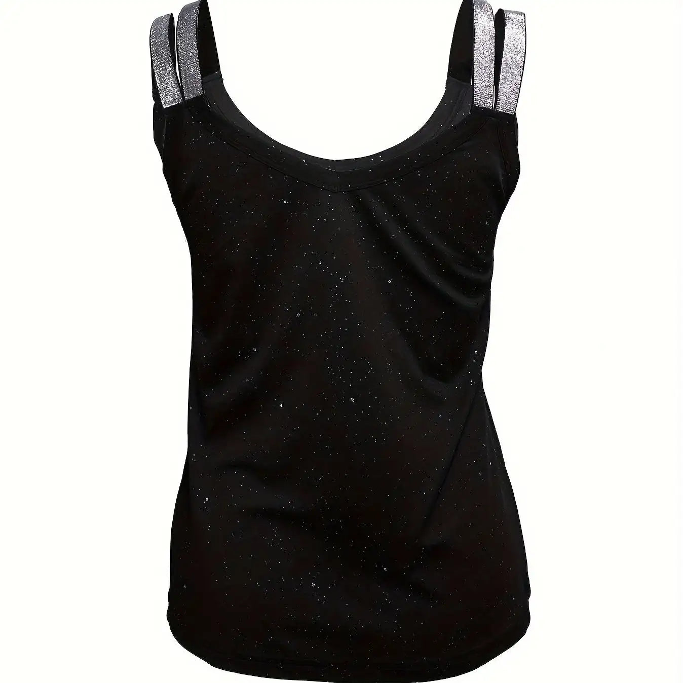 Ladies' V-neck Sequined Shoulder Strap Fashion New Solid Color Tank Top - SJB-DIAMOND ELITES