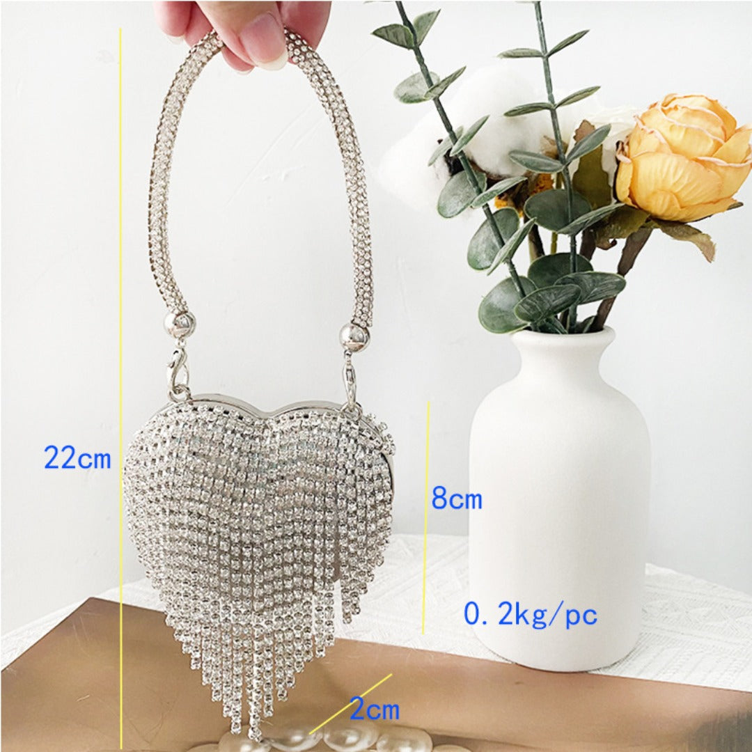 Fringed Rhinestone Bag, Birthday Party purse, Heart Shape Dinner Bag evening Clutch Purse Party, Prom Bag, Party Purse, Prom Bags Clutch, Wedding Purse Crossbody Chain - SJB-DIAMOND ELITES