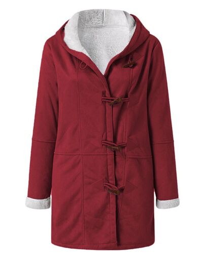 Full Size Pocketed Long Sleeve Hooded Toggle Jacket – Stylish & Functional Outerwear for Women Stevvex