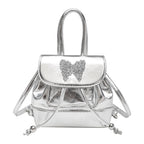 Small silver backpack, bag women's fashion versatile travel mini backpack, student bag, small women backpack purse