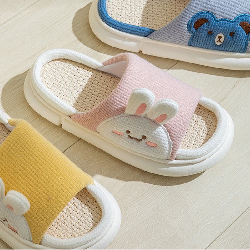 Cute Rabbit Slippers Linen House Shoes For Women Pi-Mart