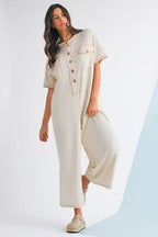 Jet Stream Patchwork Pocket Short Sleeve Jumpsuit