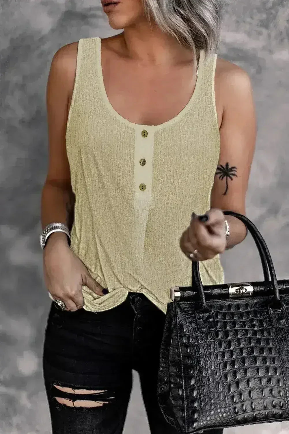 Button Textured Cotton Tank Top - SJB-DIAMOND ELITES