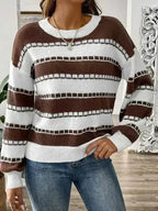 Striped Round Neck Long Sleeve Sweater - SJB-DIAMOND ELITES