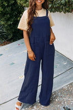 Fashion Square Neck Jumpsuit With Pockets Spring Summer Casual Solid Color Loose Overalls Womens Clothing Pi-Mart