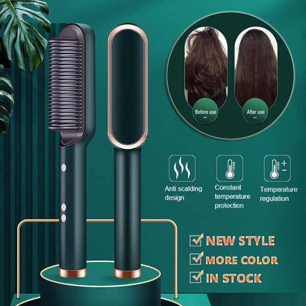 New 2 In 1 Hair Straightener Hot Comb Negative Ion Curling Tong Dual-purpose Electric Hair Brush Pi-Mart