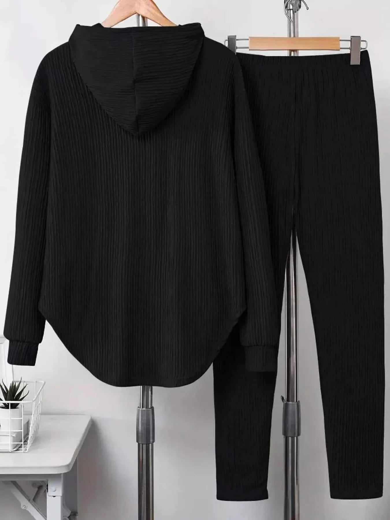 Textured Long Sleeve Hoodie and Pants Set THRIXINE