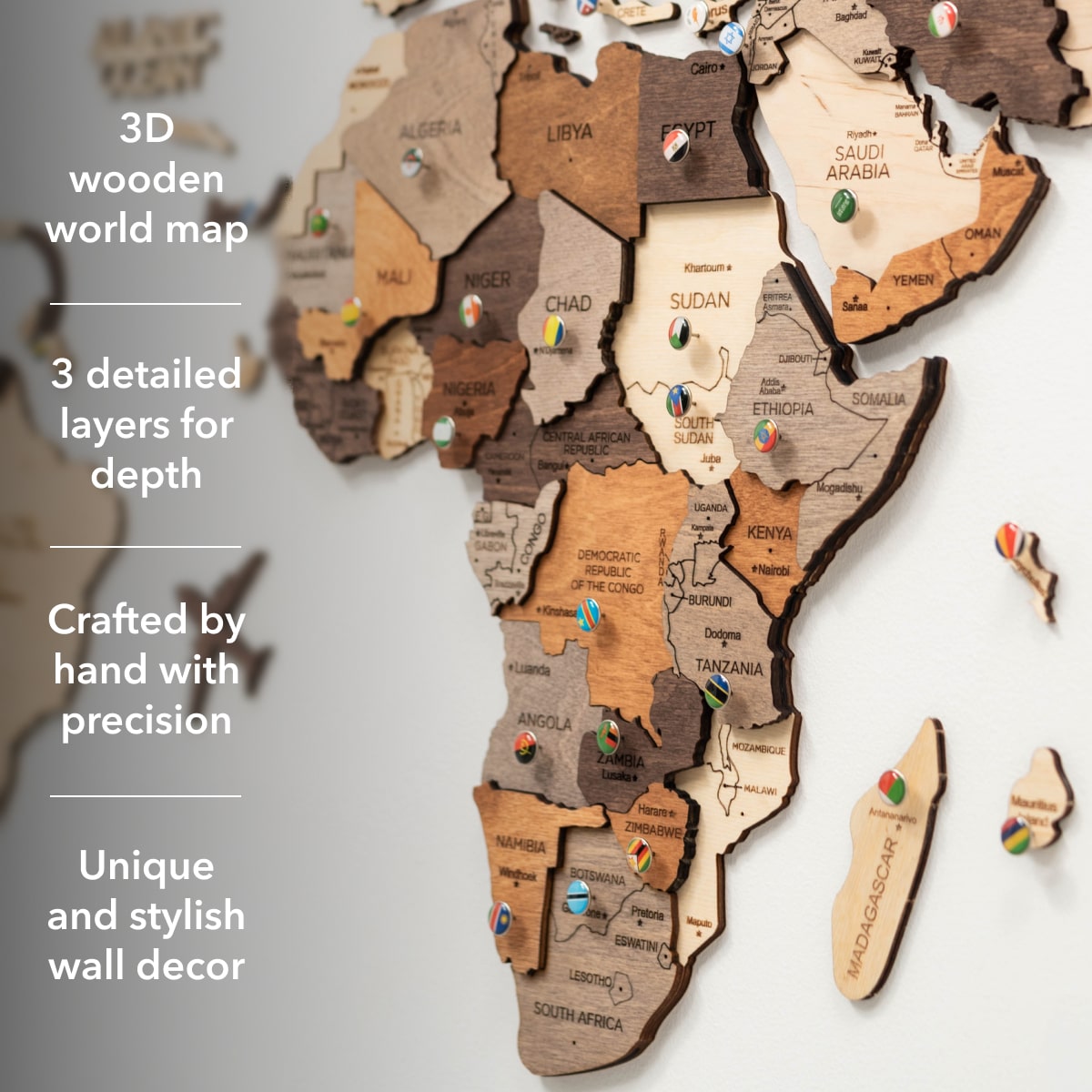3D Wooden World Map Multicolor Enjoy The Wood