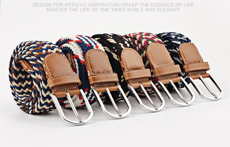 Women's Canvas Belt Student Pants Casual Stretch Braided Needle Buckle Pi-Mart