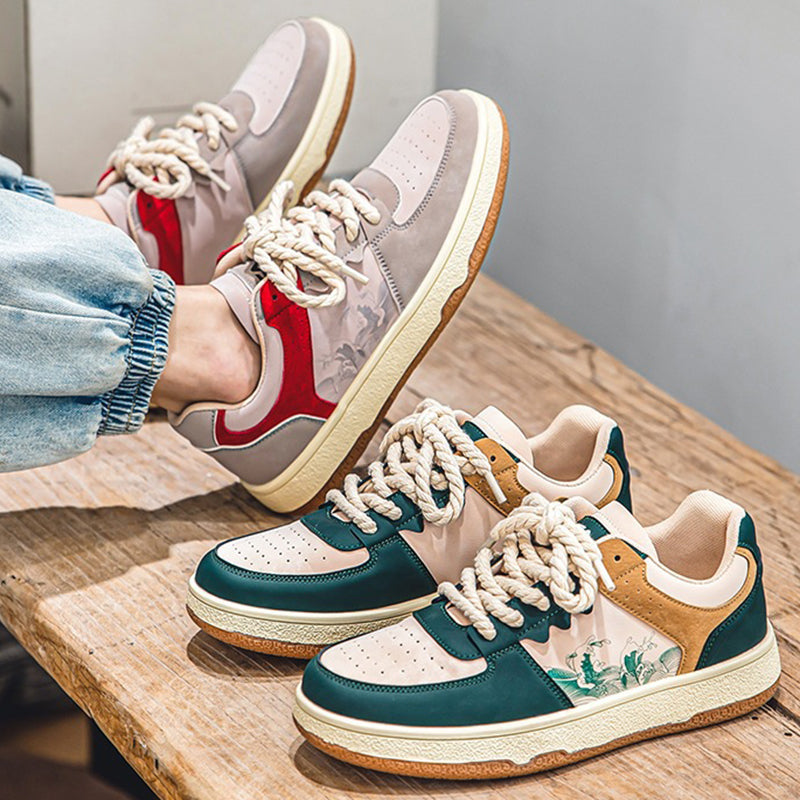 Lace-up Casual Shoes Men Soft Thick Sole Fashion Comfortable Breathable Flats Sneakers Student Platform Outdoor Walking Shoes Pi-Mart