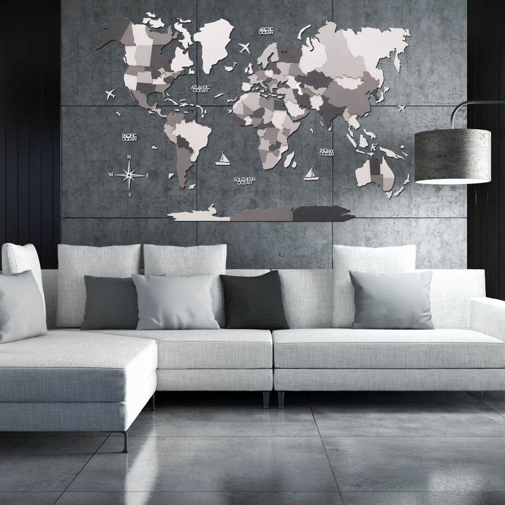 3D Wooden World Map Concrete Enjoy The Wood
