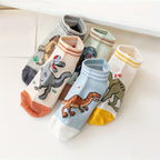 5 Pairs Of Boy's Trendy Dinosaur Pattern No Show Socks, Comfy Breathable Casual Soft Socks For Kid's Outdoor Activities Lootquake LLC