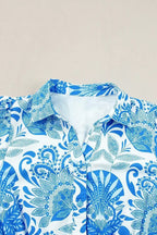 Sky Blue Boho Floral Print Frill Tiered Mini Dress