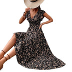 Fashion Floral Long Sleeve Waist Swing Dress Lootquake LLC
