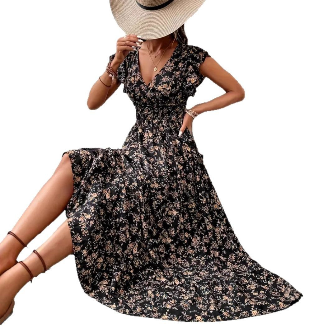 Fashion Floral Long Sleeve Waist Swing Dress Lootquake LLC