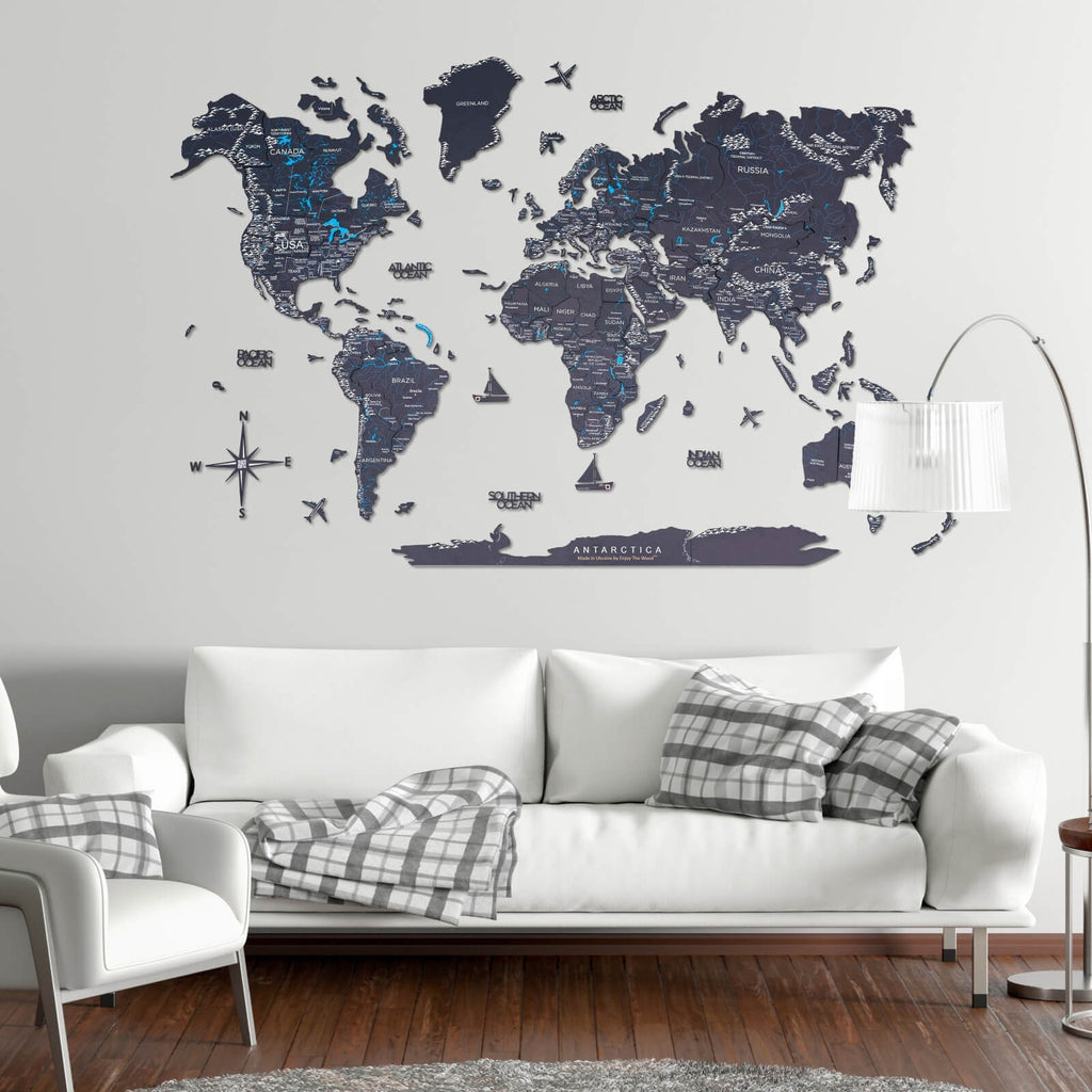 3D Wooden World Map Midnight - SJB-DIAMOND ELITES