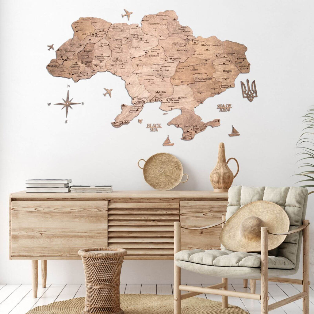 Wooden Map of Ukraine Cappuccino Enjoy The Wood