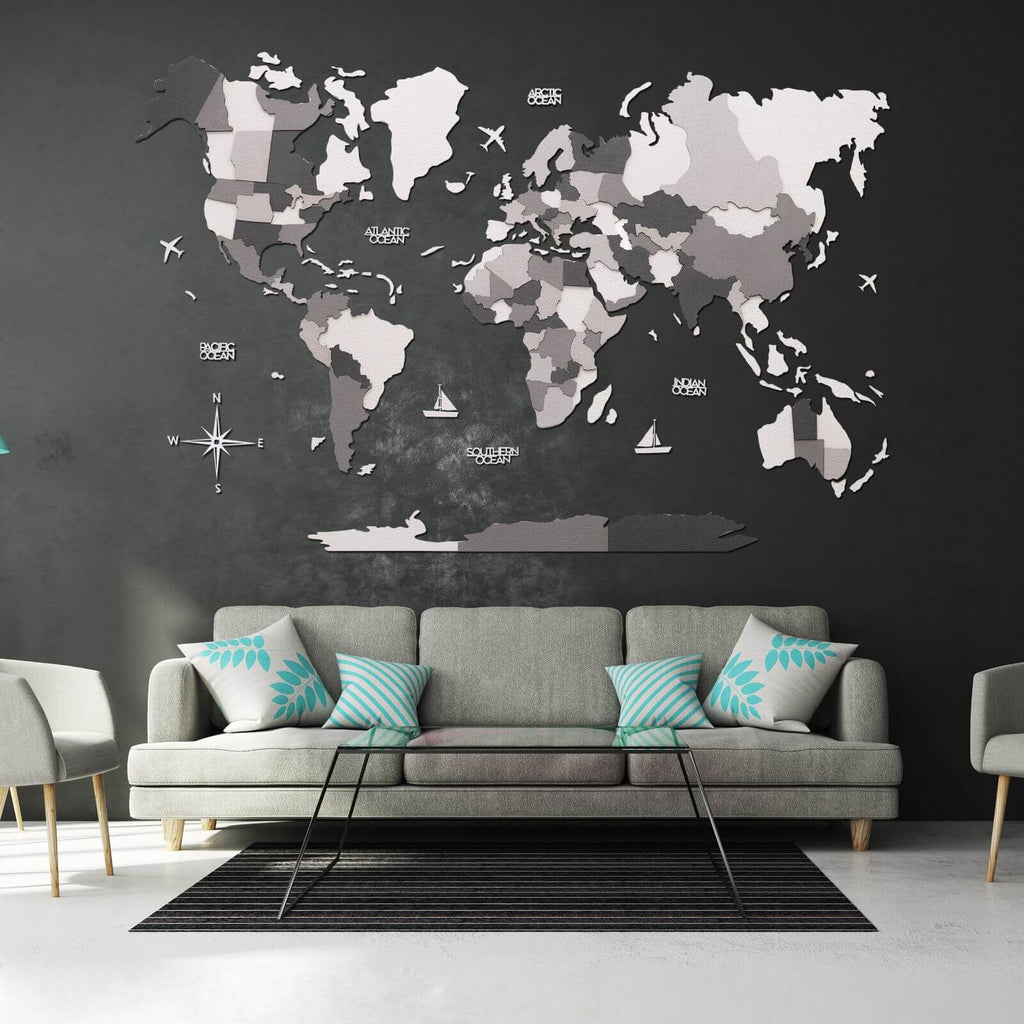 3D Wooden World Map Concrete Enjoy The Wood