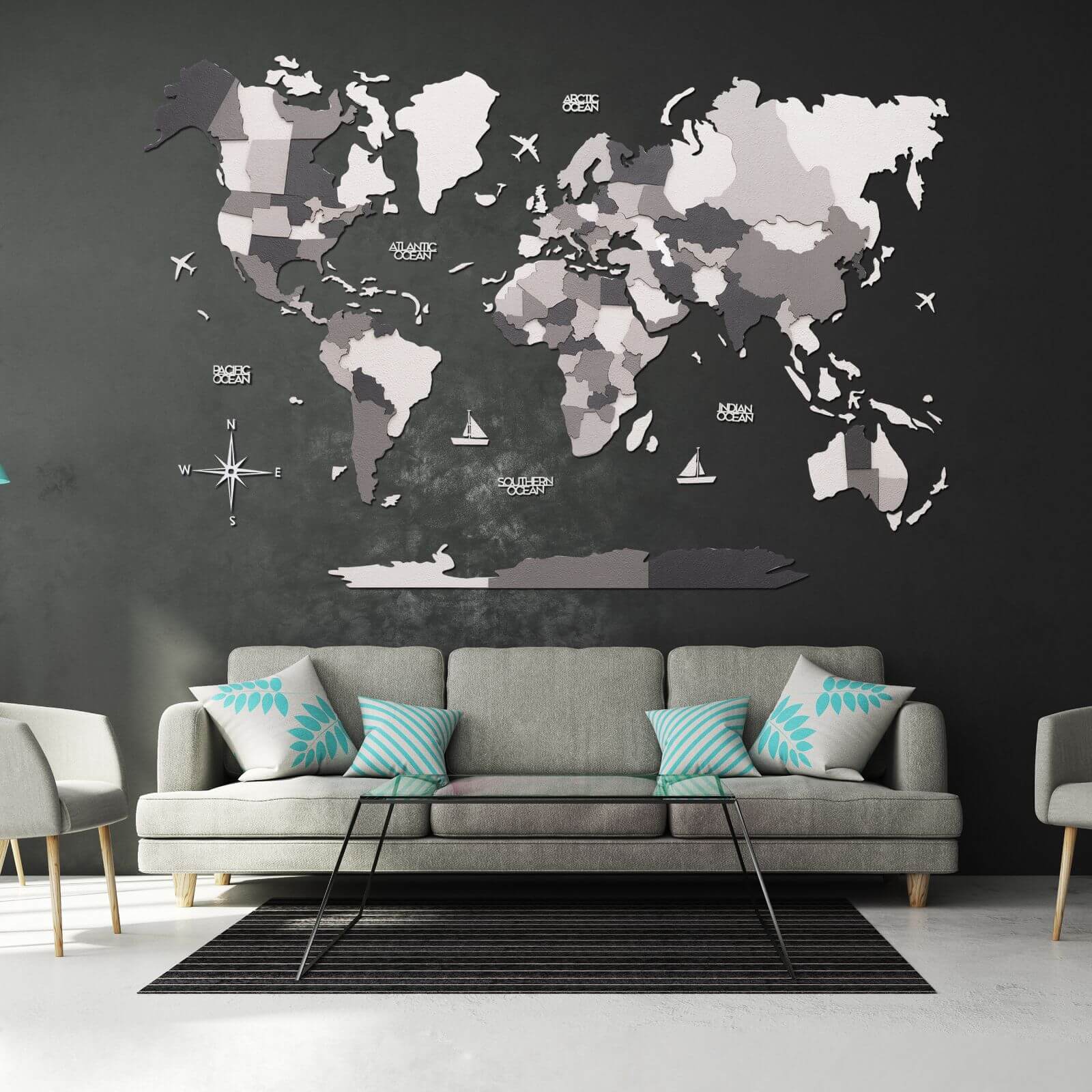 3D Wooden World Map Concrete Enjoy The Wood