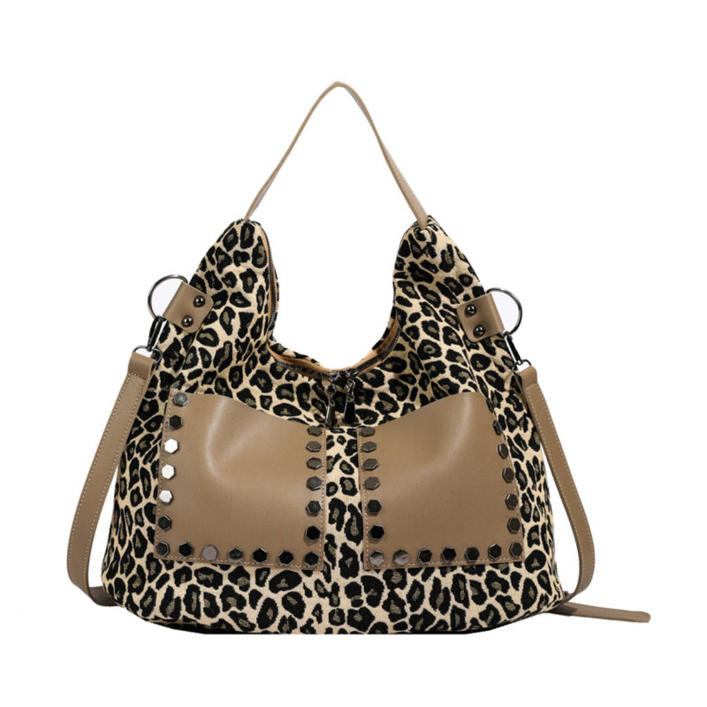 Ladies leopard print large capacity tote bag, vintage hobo bag casual, shoulder bag with crossbody strap, bag underarm bag women - SJB-DIAMOND ELITES