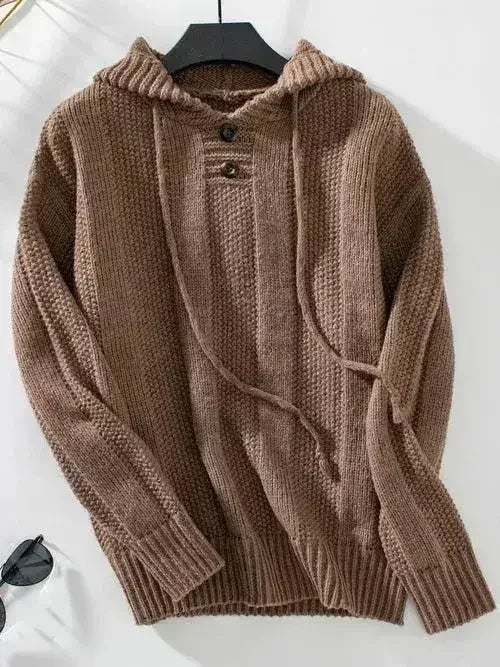 Drawstring Long Sleeve Hooded Sweater - SJB-DIAMOND ELITES