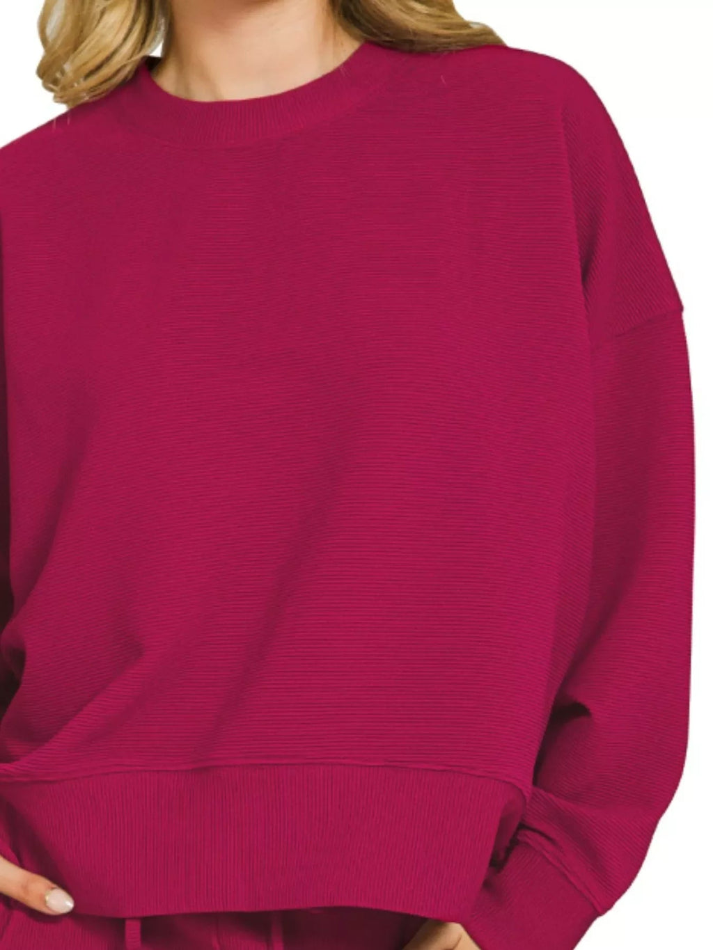 Zenana Ribbed Round Neck Pullover and Shorts Set THRIXINE