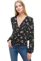 Long Sleeve Surplice Floral Top - SJB-DIAMOND ELITES