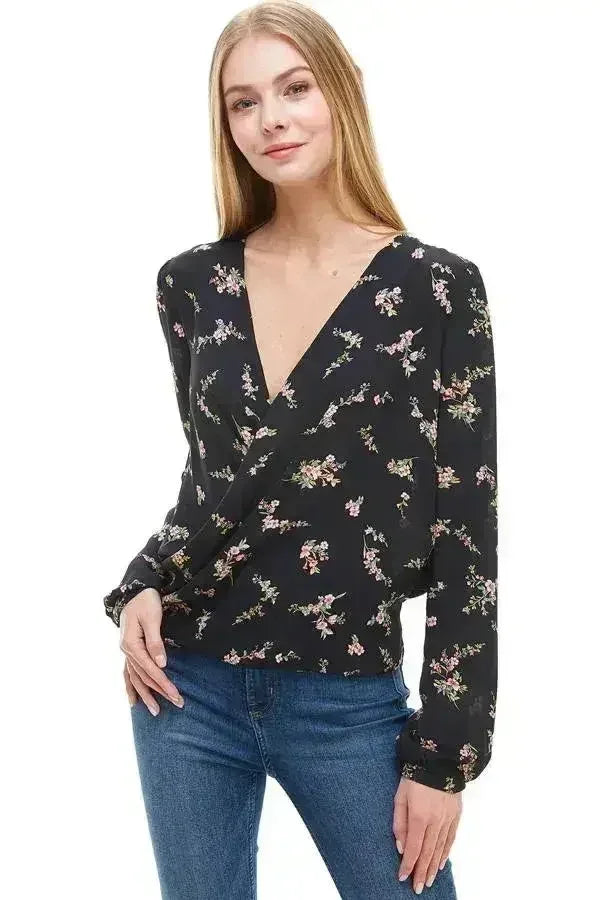 Long Sleeve Surplice Floral Top - SJB-DIAMOND ELITES