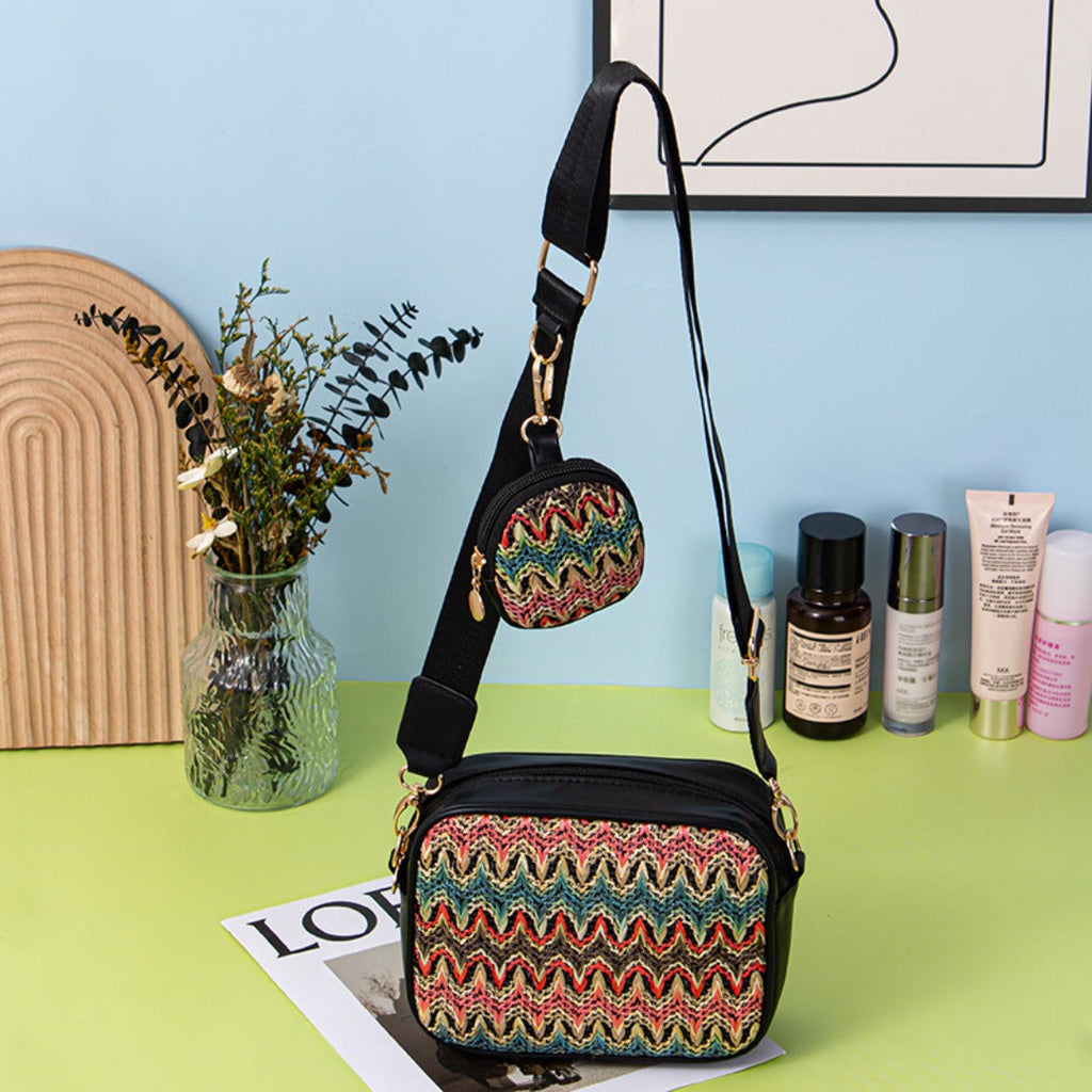 Casual versatile woven shoulder crossbody bag, small crossbody purse 2 in 1, simple portable cosmetic storage bag - SJB-DIAMOND ELITES
