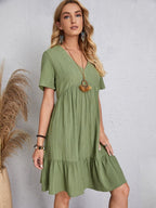 Classic Full Size V-Neck Short Sleeve Dress Casual & Comfortable Dress for Women Stevvex