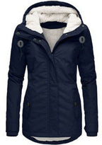 Winter Hooded Jacket Solid Color Warm Buckle Zip-up Fleece Jacket With Pockets Women's Casual Jacket Pi-Mart