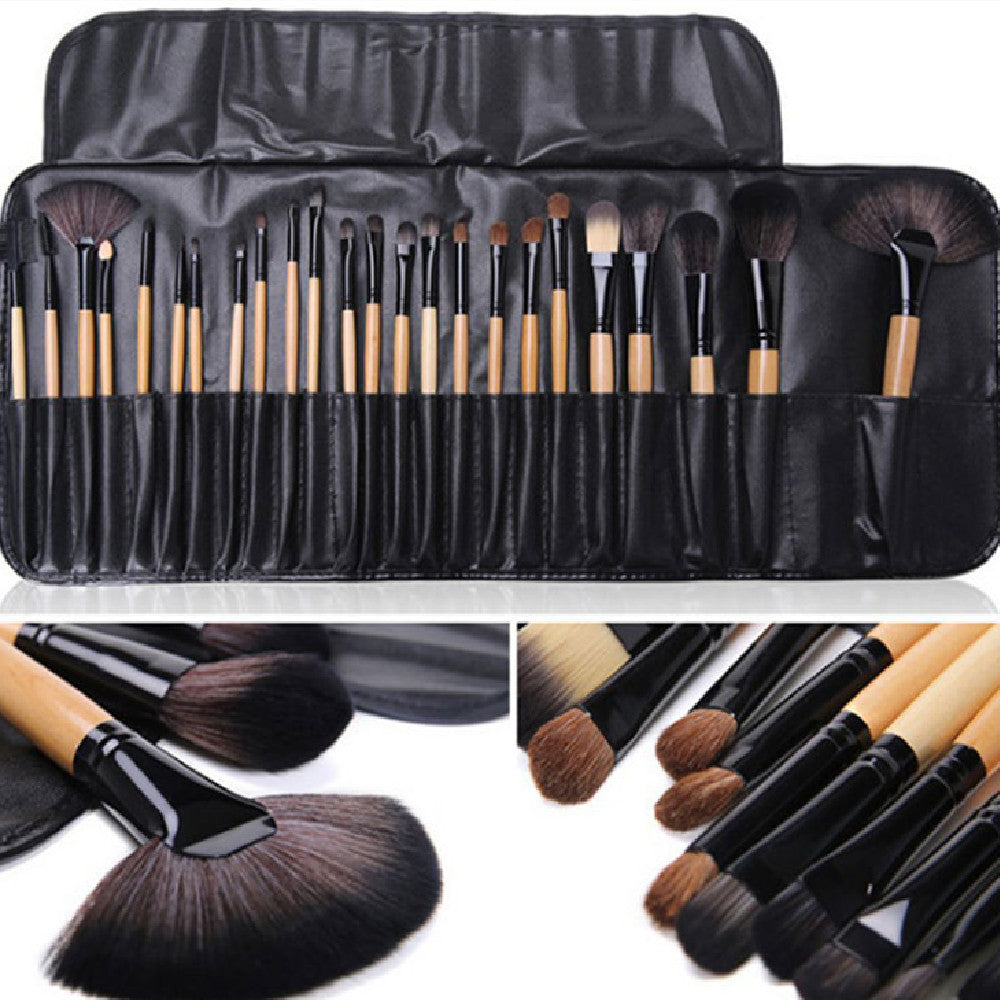 24 PCs Makeup Brush With Horse Hair Black Wood Color Makeup Full Set Pi-Mart