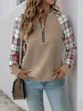 Perfee Plaid Half Zip Long Sleeve Texture Sweatshirt - SJB-DIAMOND ELITES