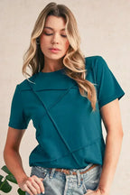 Dirty Blue Solid Color Round Neck T Shirt