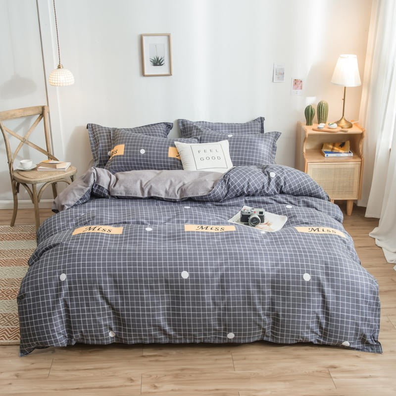 Cover Set Bed Cotton Quilt Bedsheet Bedding Duvet Fitted Pi-Mart