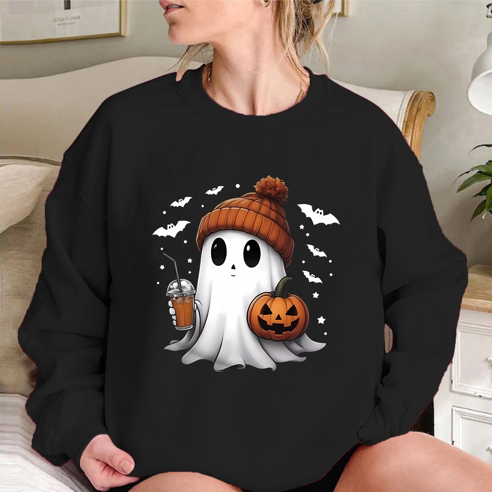 Fashion Drop-shoulder Sweater Women's Halloween Velvet Hoodie Pi-Mart