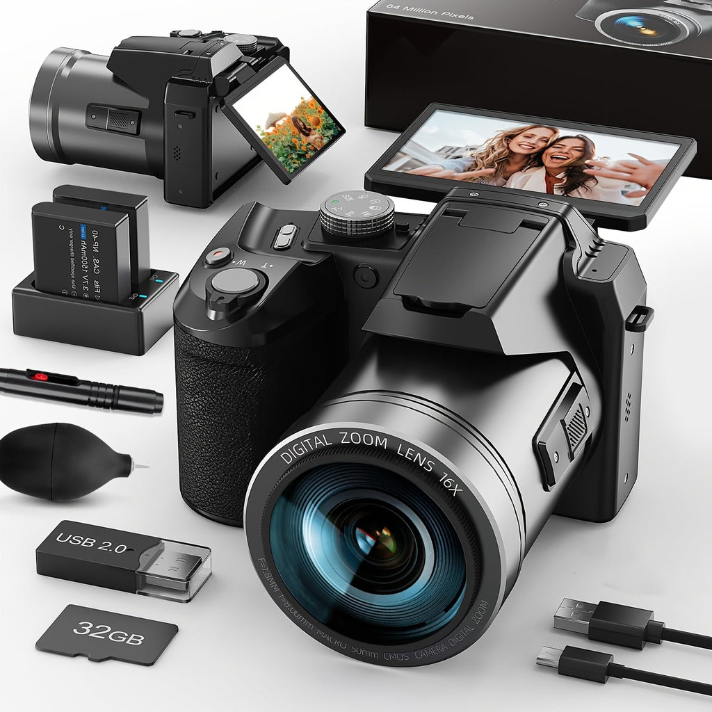 NBD 64MP Digital Camera For Photography And Video, 4K Vlogging Camera With 3' Flip Screen, 16X Digital Zoom, WiFi& Autofocus, Cameras Strap&Tripod, 2 Batteries, 32GB TF Card Lootquake LLC