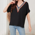 Women's Loose Fit Short Sleeved Breathable Casual Lace V-neck Shirt Top - SJB-DIAMOND ELITES