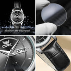Women's Leather Strap Quartz Watch Silver Case Dual Day