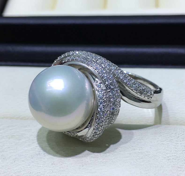 White Freshwater Silver Pearl Ring Pi-Mart
