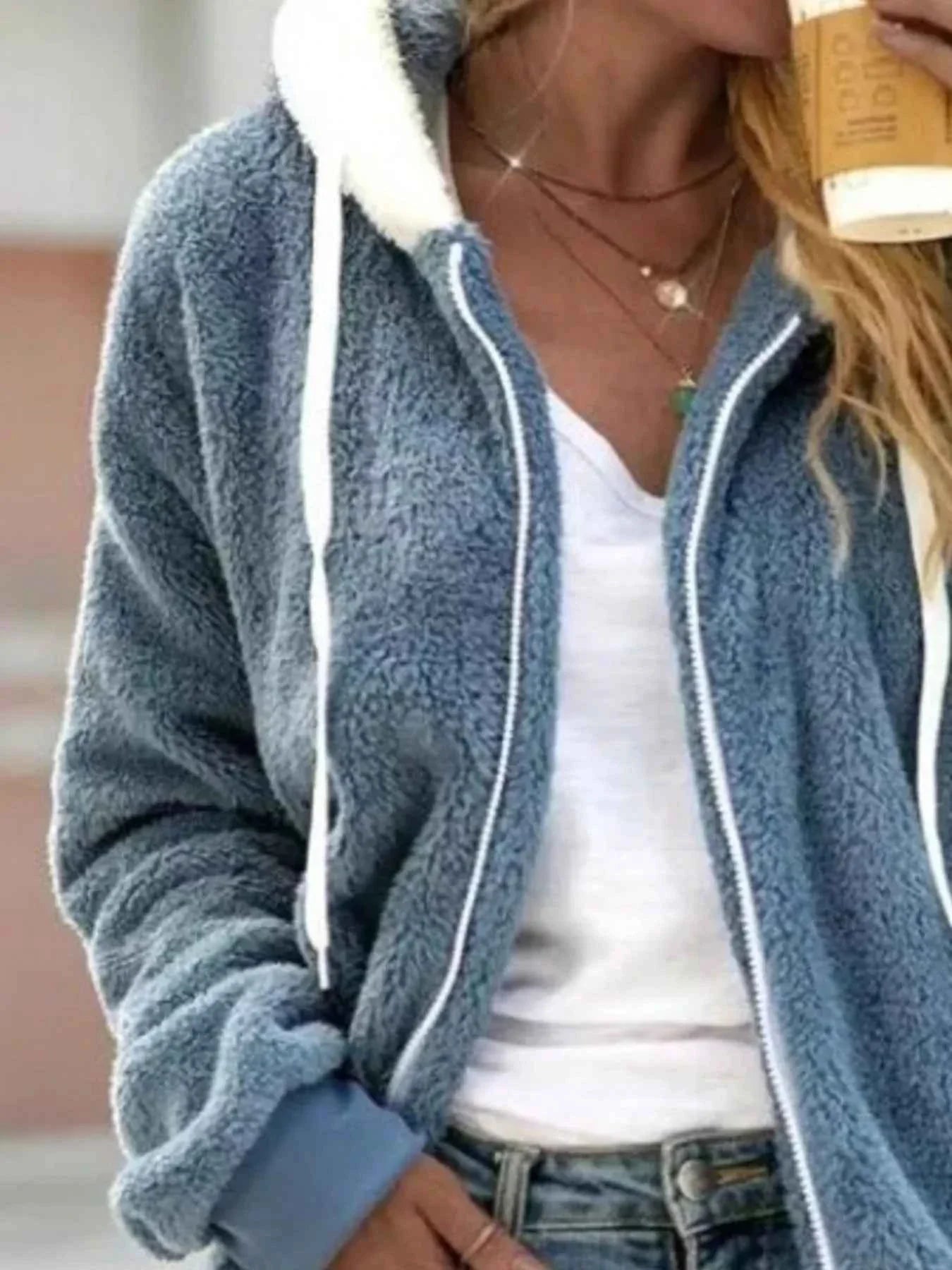 Full Size Cozy Fleece Zip-Up Hooded Jacket Plus Size THRIXINE