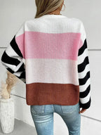 Color Block Round Neck Long Sleeve Sweater - SJB-DIAMOND ELITES