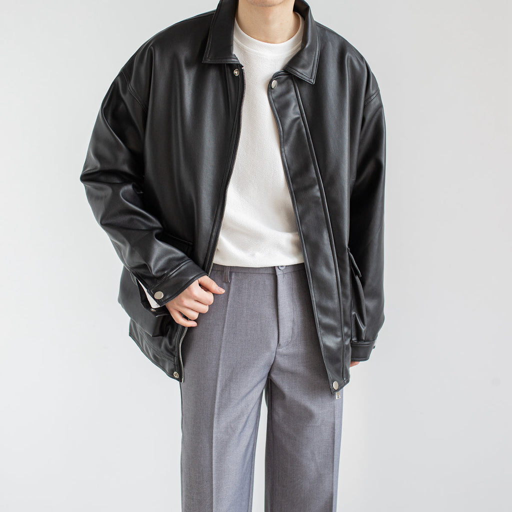 Black Chic Leather Men's Trendy Jacket Jacket Pi-Mart